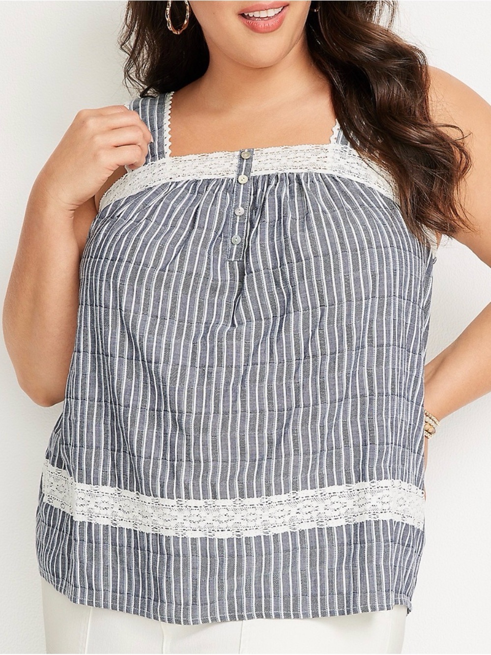Maurices Women’s Plus Size Striped Lace Trim Tank Top Sz 2X